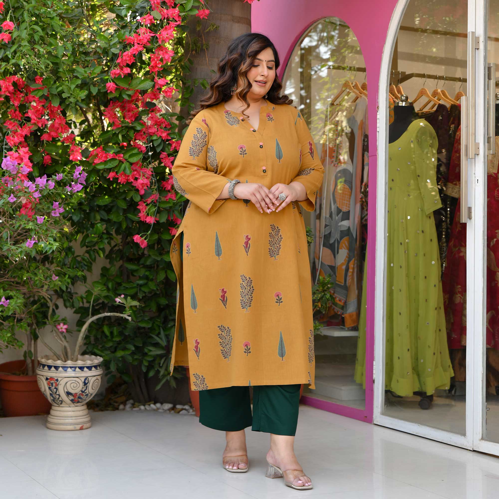 Jaisalmer- Mustard Yellow Butta Printed Pure Cotton Kurta