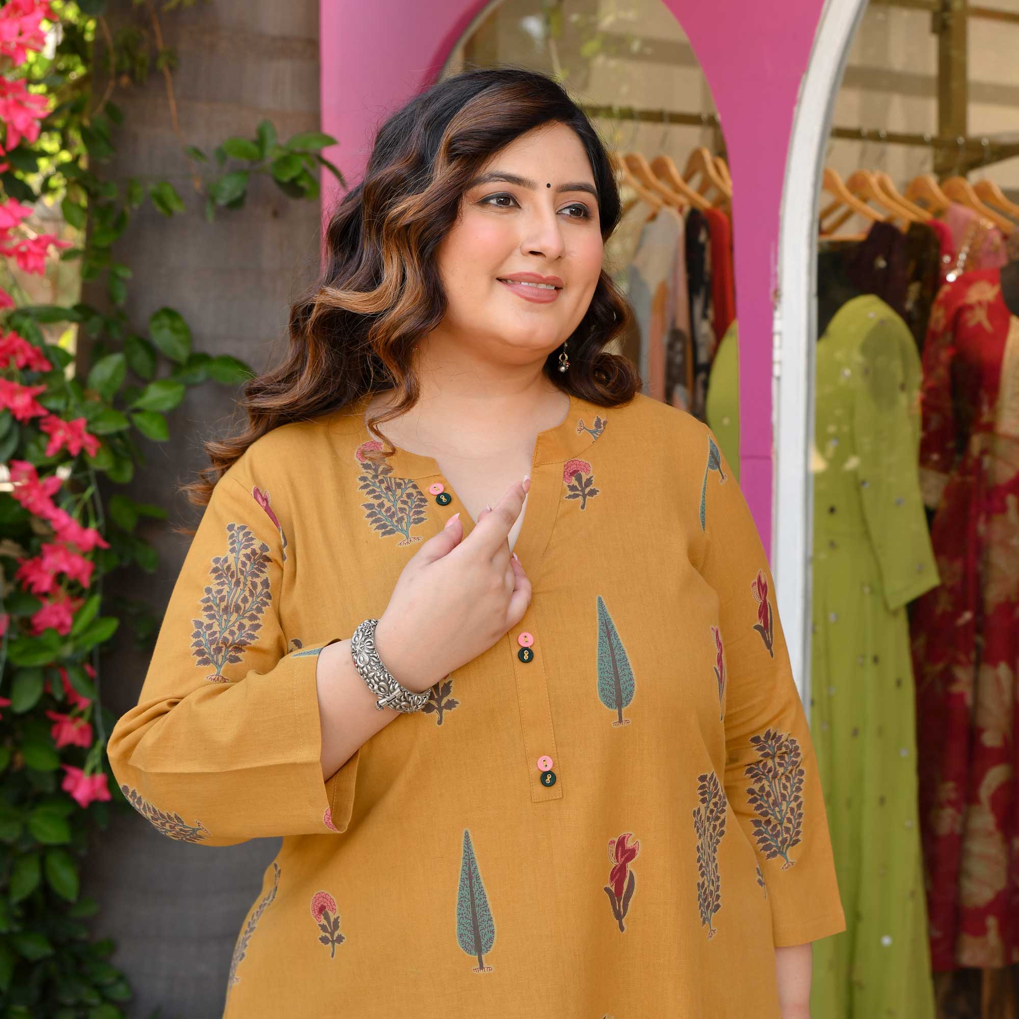 Jaisalmer- Mustard Yellow Butta Printed Pure Cotton Kurta