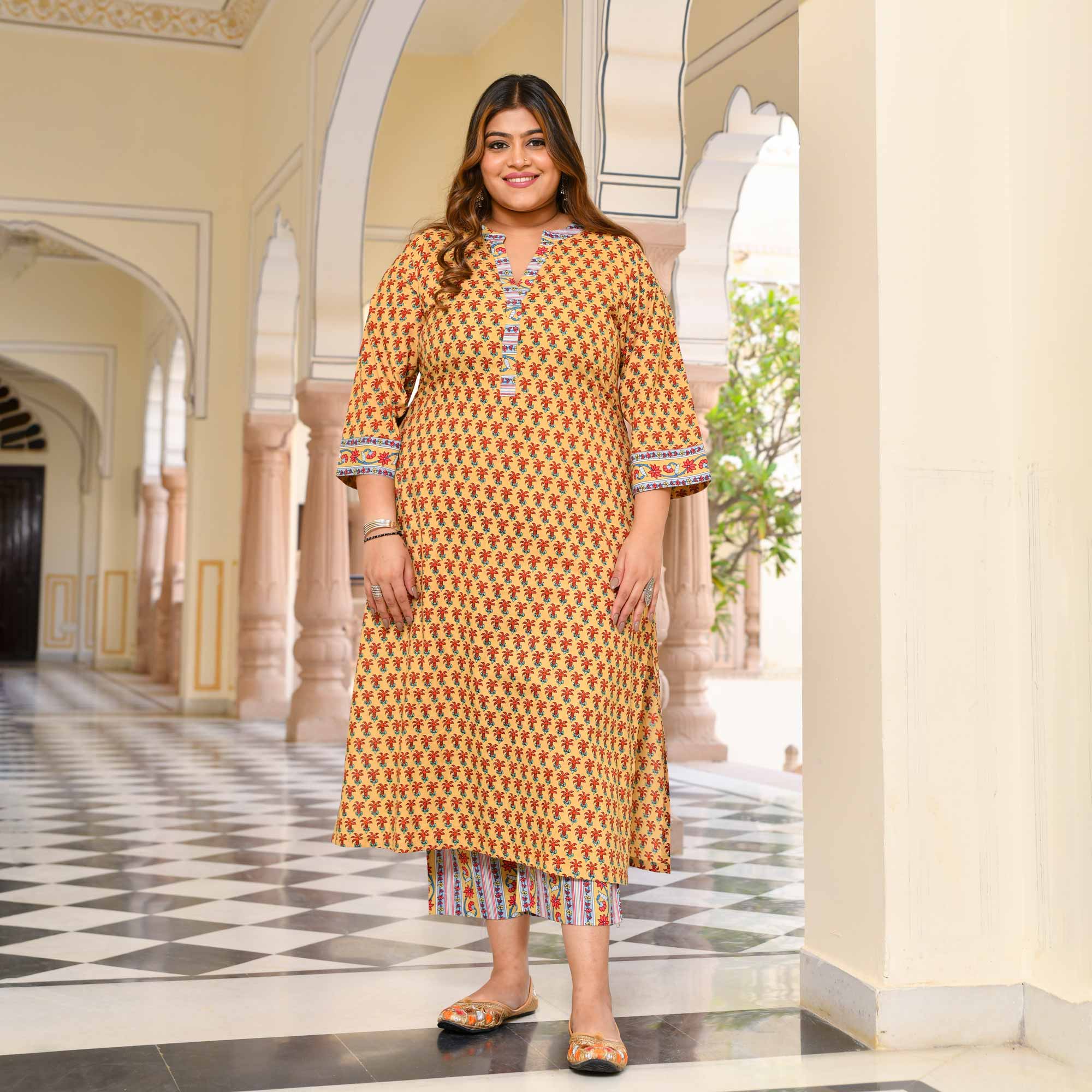 Gilded Grace Floral Cotton Kurta with Pants Set