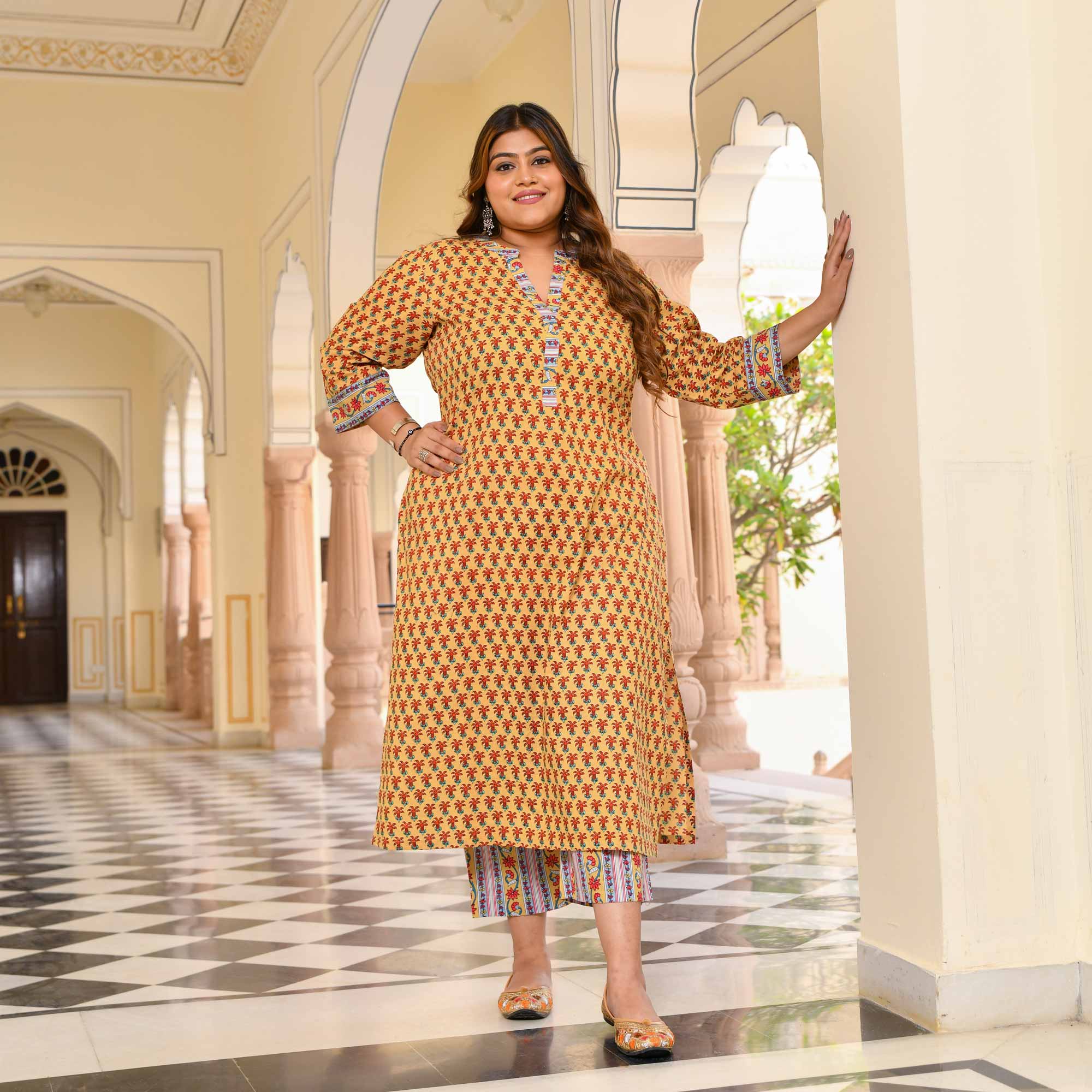 Gilded Grace Floral Cotton Kurta with Pants Set