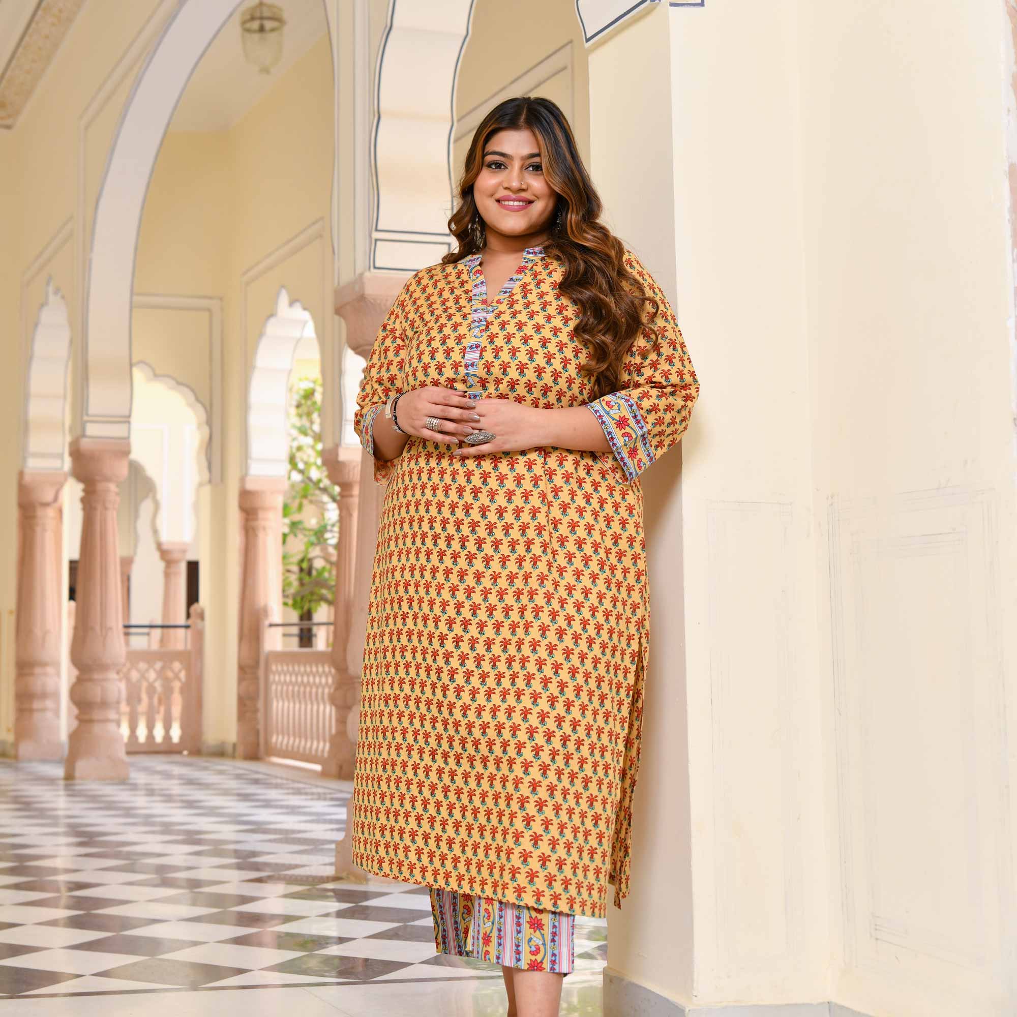 Gilded Grace Floral Cotton Kurta with Pants Set
