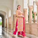 Golden Pink Floral Fusion Gota Suit Set