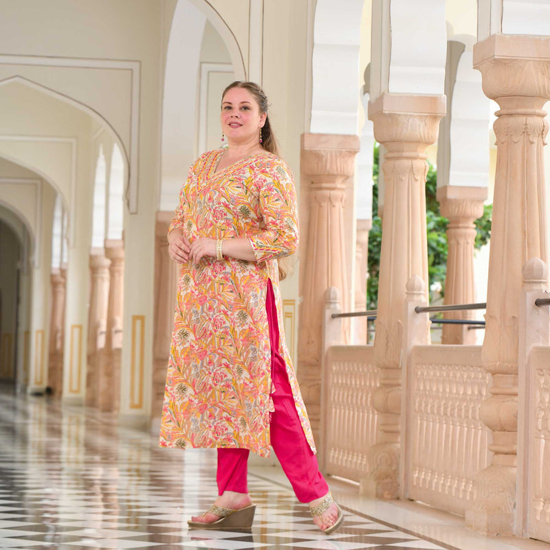 Golden Pink Floral Fusion Gota Suit Set