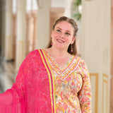 Golden Pink Floral Fusion Gota Suit Set