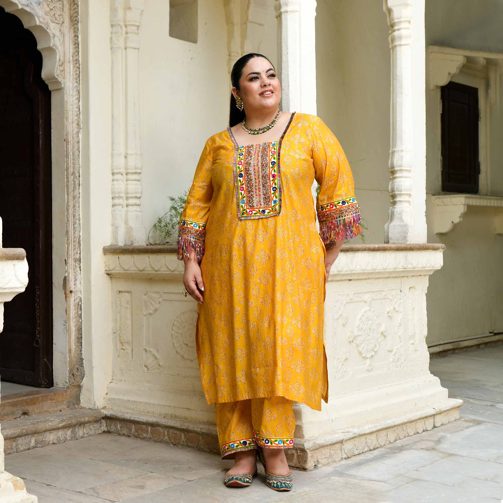 Cheer- Yellow Modal Embroidered Bohemian Kurta Pants Set