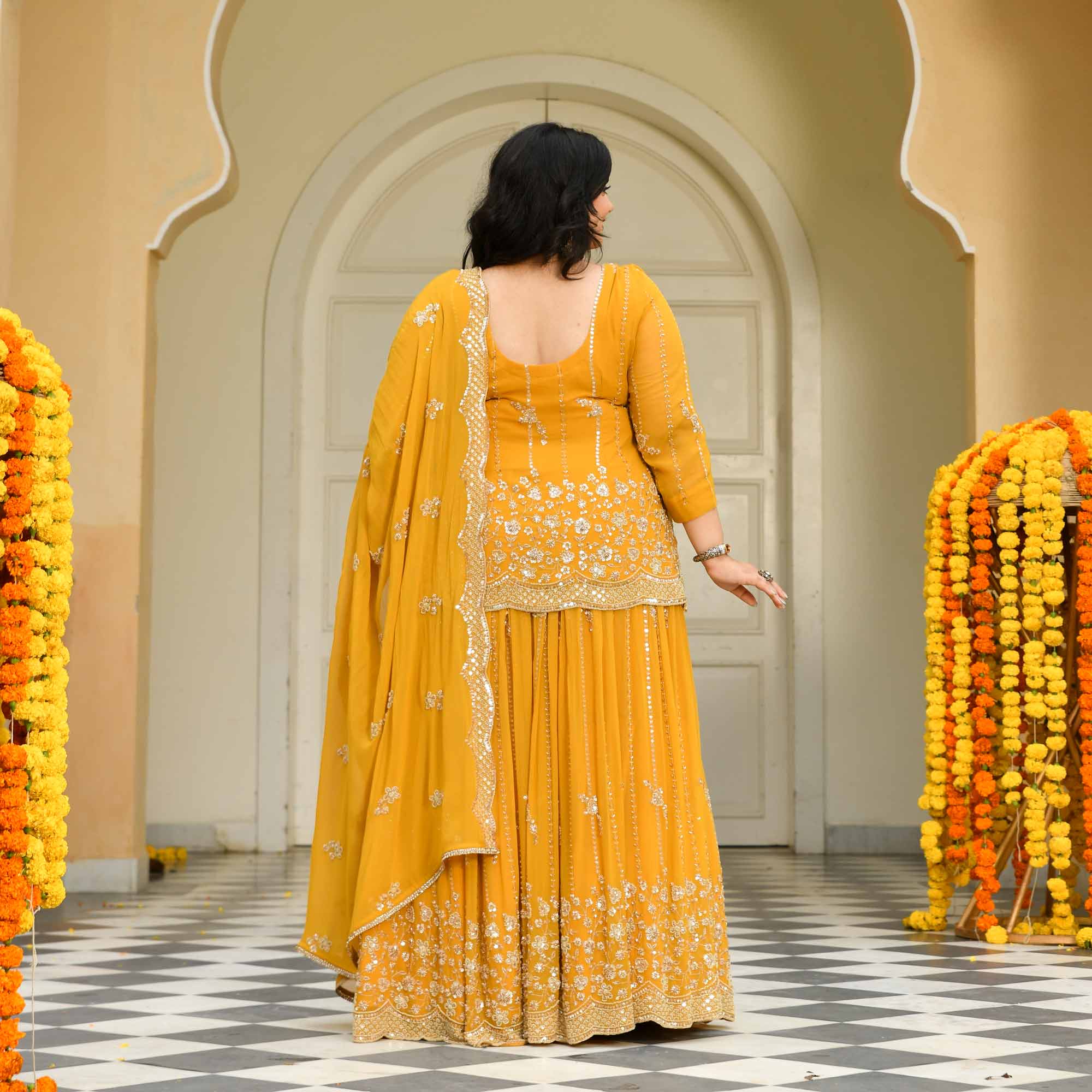 Genda Phool - Yellow Pure Georgette Cutdana Embroidery Lehenga Set