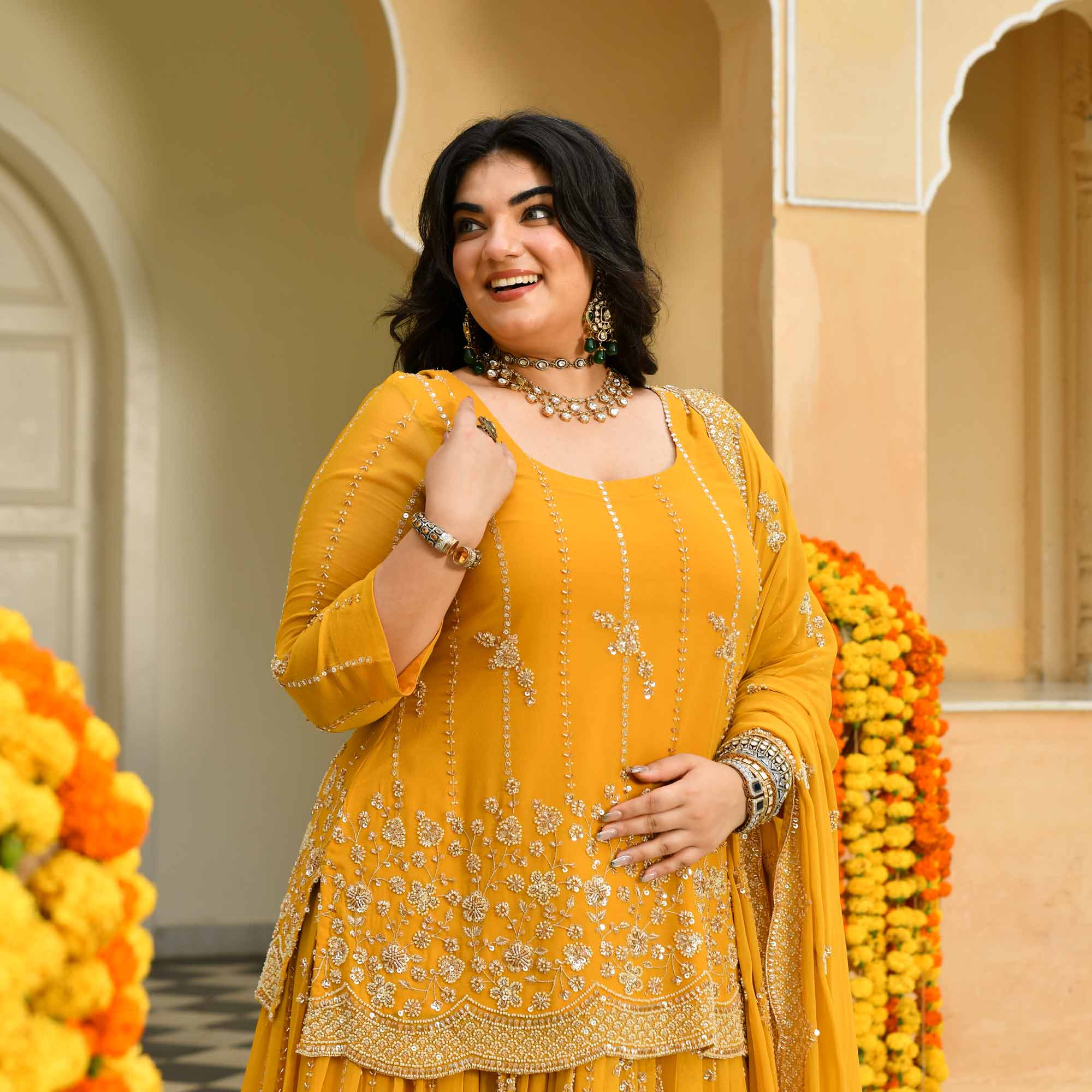 Genda Phool - Yellow Pure Georgette Cutdana Embroidery Lehenga Set