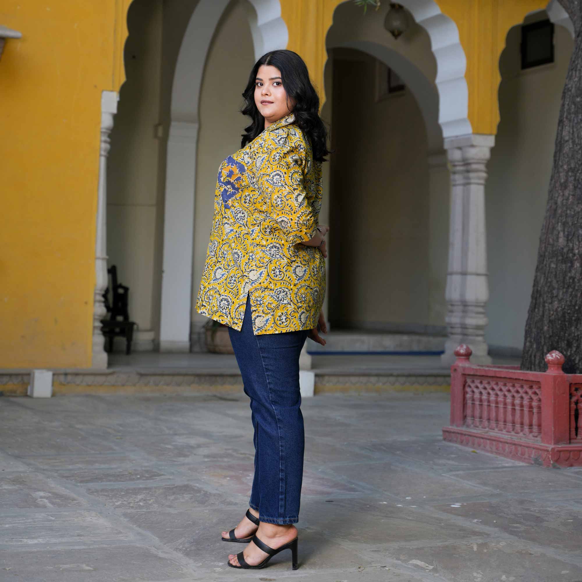 Butterscotch Beauty Floral Handblock Printed Cotton Shirt