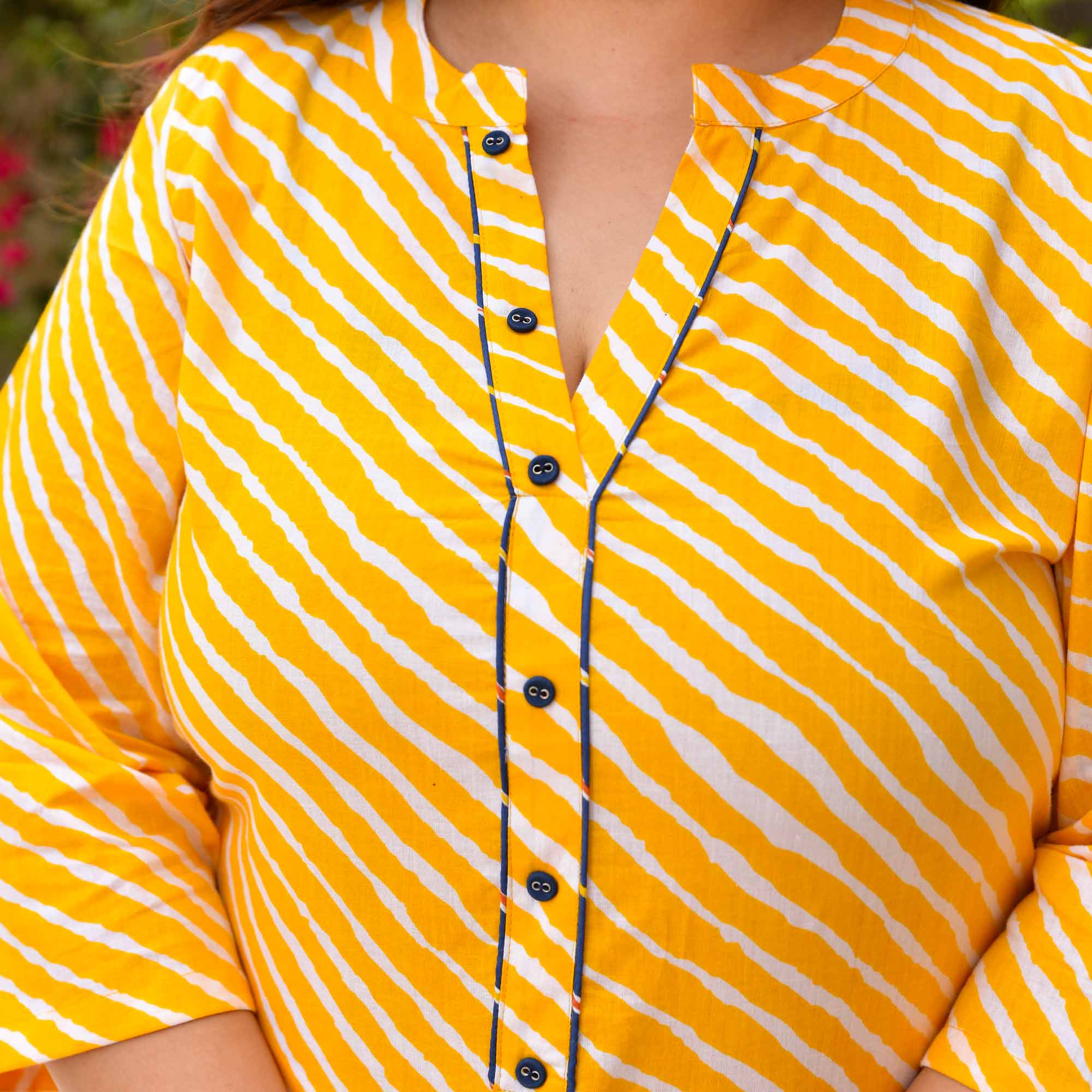 Sonchiraiya- Yellow & white leheriya Pure Cotton Kurta
