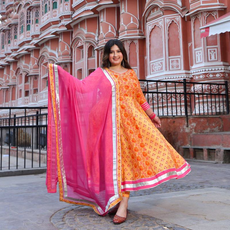 Gulabi kiran floral cotton Anarkali set