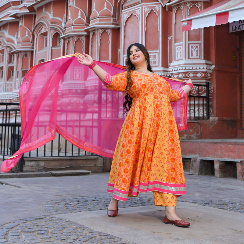 Gulabi kiran floral cotton Anarkali set