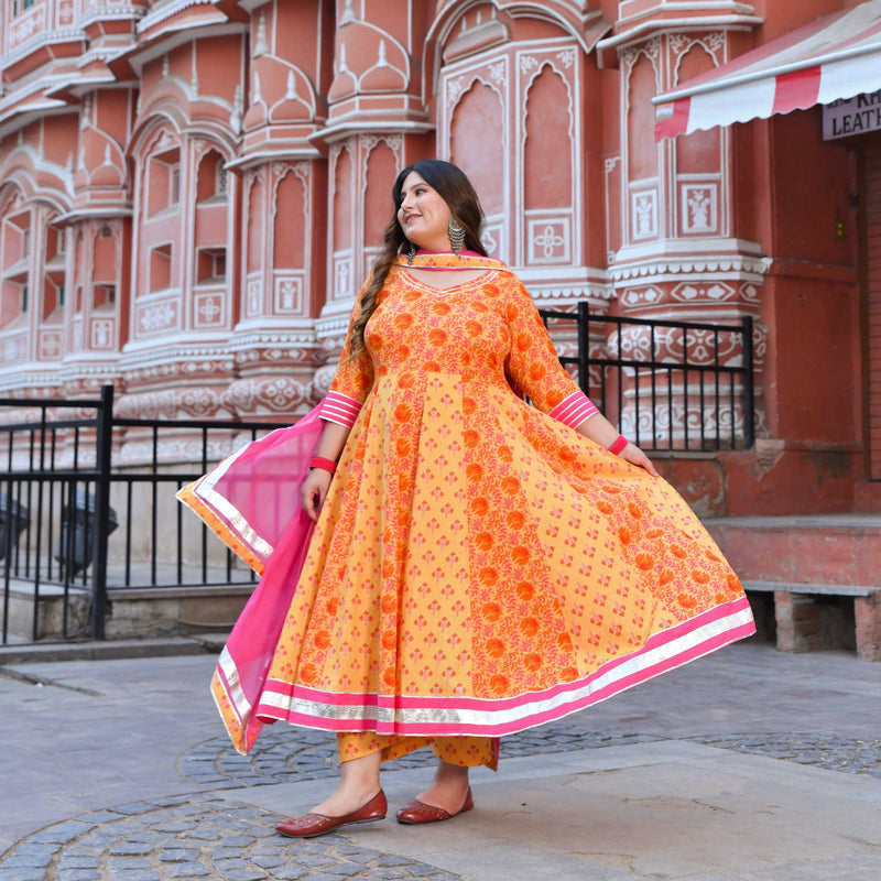 Gulabi kiran floral cotton Anarkali set