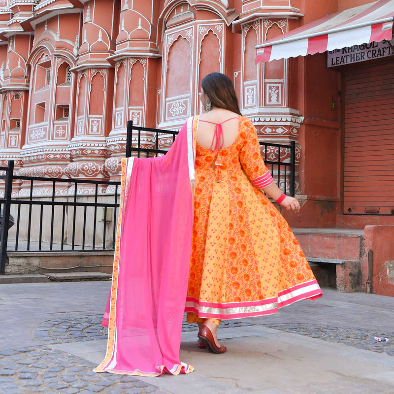 Gulabi kiran floral cotton Anarkali set