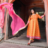 Gulabi kiran floral cotton Anarkali set