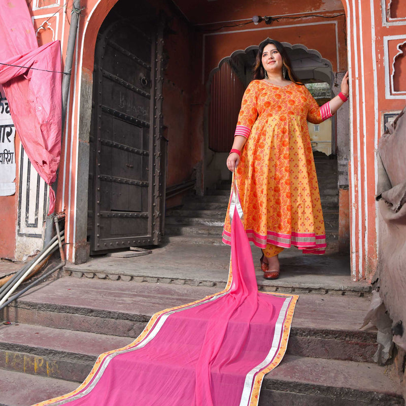Gulabi kiran floral cotton Anarkali set
