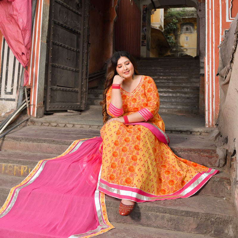 Gulabi kiran floral cotton Anarkali set