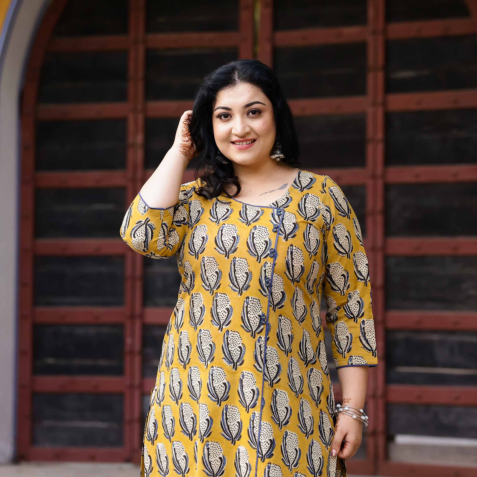 Buttercup Yellow Handblock Printed Cotton Kurta