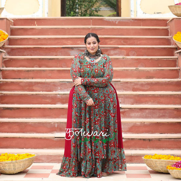 Gulmohar Slit Anarkali with Skirt Set
