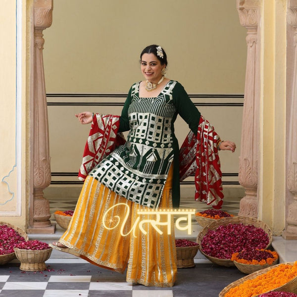 Sage Sparkle Tikadi Work Pure Georgette Sharara Set Plus Size
