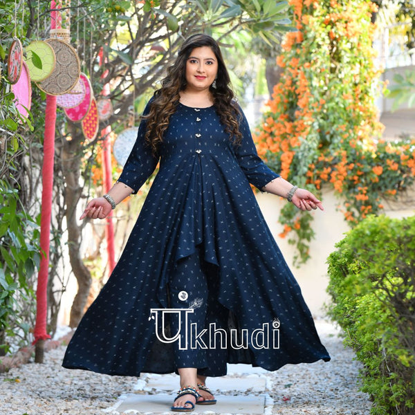 Gehra Samundar Asymmetrical Fluid Dress With Pants