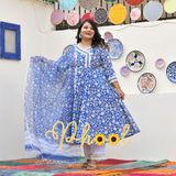 Spring Blue Bloom Floral Cotton Anarkali Set