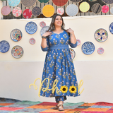 Cobalt Blue Floral Chikan Lace Cotton Anarkali