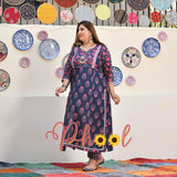 Blue Rasberry Floral Cotton Aline Slit Kurta