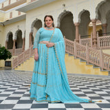 Aquamarine Blue Mirror Work Lehenga Set
