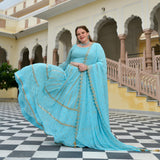 Aquamarine Blue Mirror Work Lehenga Set