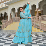 Aquamarine Blue Mirror Work Lehenga Set