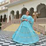 Aquamarine Blue Mirror Work Lehenga Set