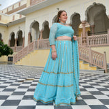 Aquamarine Blue Mirror Work Lehenga Set