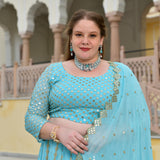 Aquamarine Blue Mirror Work Lehenga Set