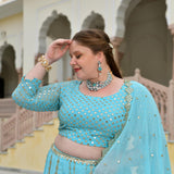 Aquamarine Blue Mirror Work Lehenga Set
