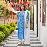 Azure Blue Floral Chikan Lace Kurta