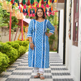 Azure Blue Floral Chikan Lace Kurta