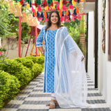 Azure Blue Floral Chikan Lace Kurta