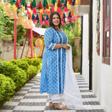 Azure Blue Floral Chikan Lace Kurta