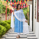 Azure Blue Floral Chikan Lace Kurta