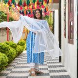 Azure Blue Floral Chikan Lace Kurta