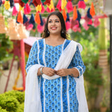 Azure Blue Floral Chikan Lace Kurta
