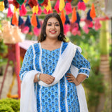 Azure Blue Floral Chikan Lace Kurta