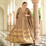 Beige & Gold Panelled Banarasi Anarkali