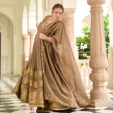Beige & Gold Panelled Banarasi Anarkali
