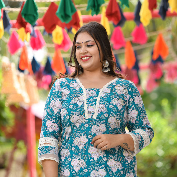 Bed of Lotus Floral Chikan Laced Kurta