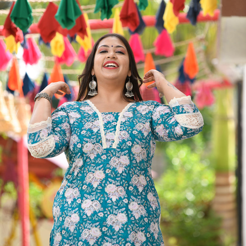Bed of Lotus Floral Chikan Laced Kurta