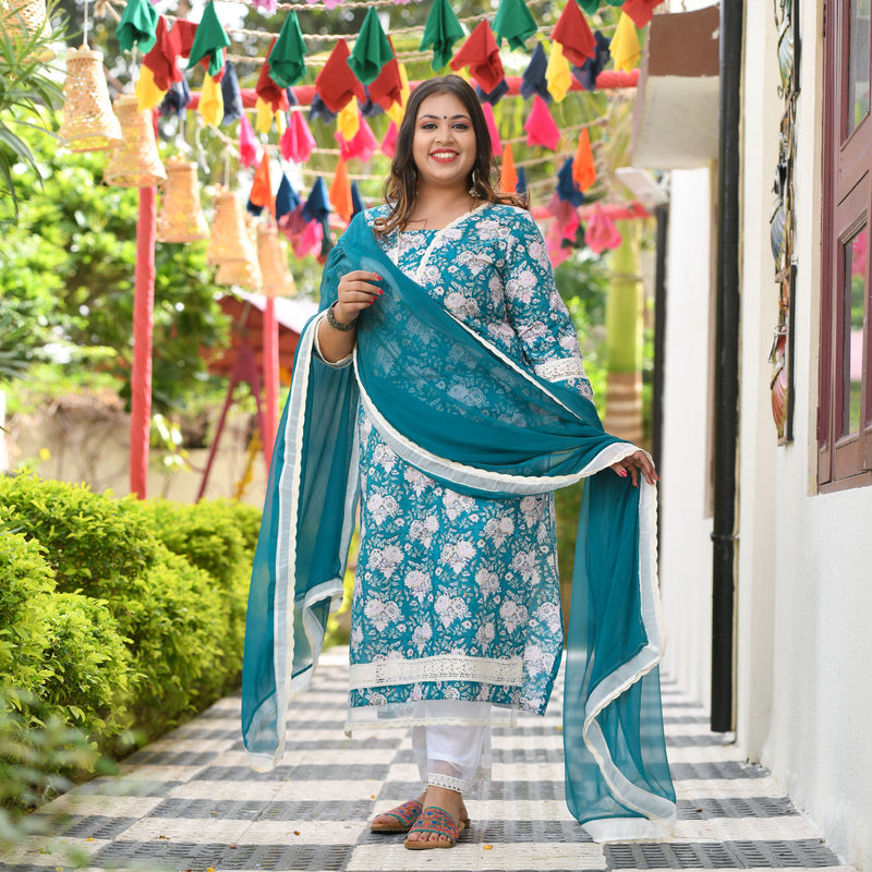 Bed of Lotus Floral Chikan Laced Kurta