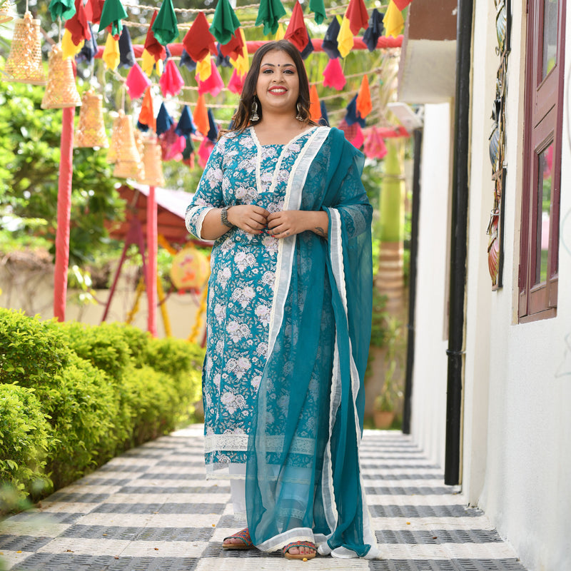 Bed of Lotus Floral Chikan Laced Kurta