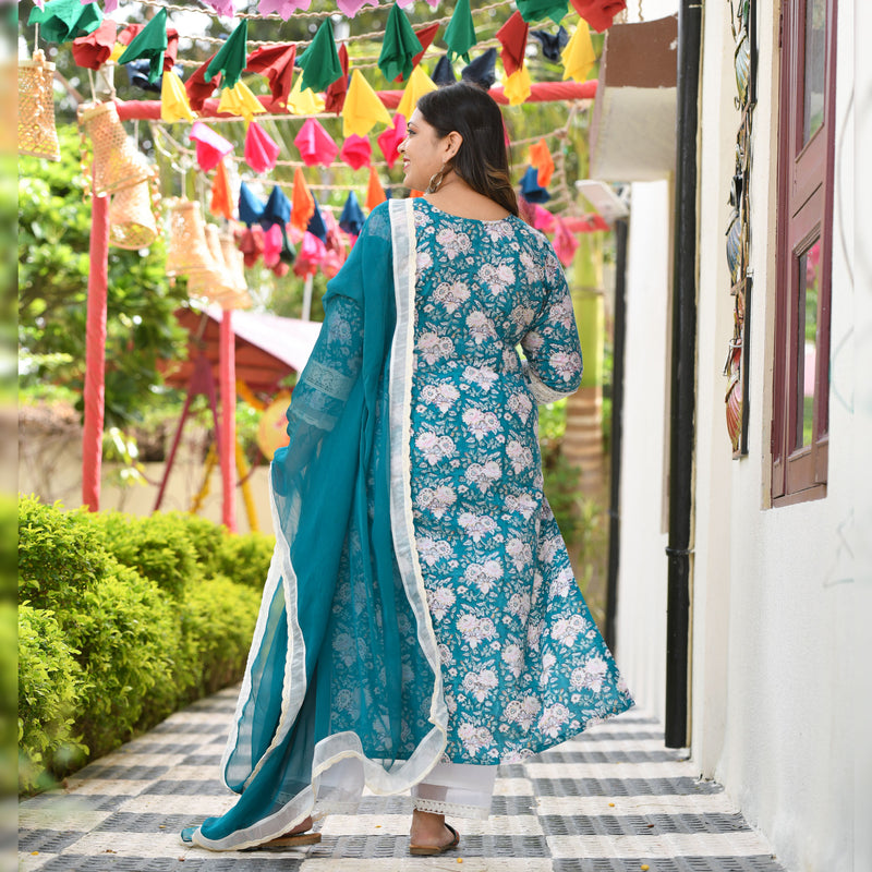 Bed of Lotus Floral Chikan Laced Kurta
