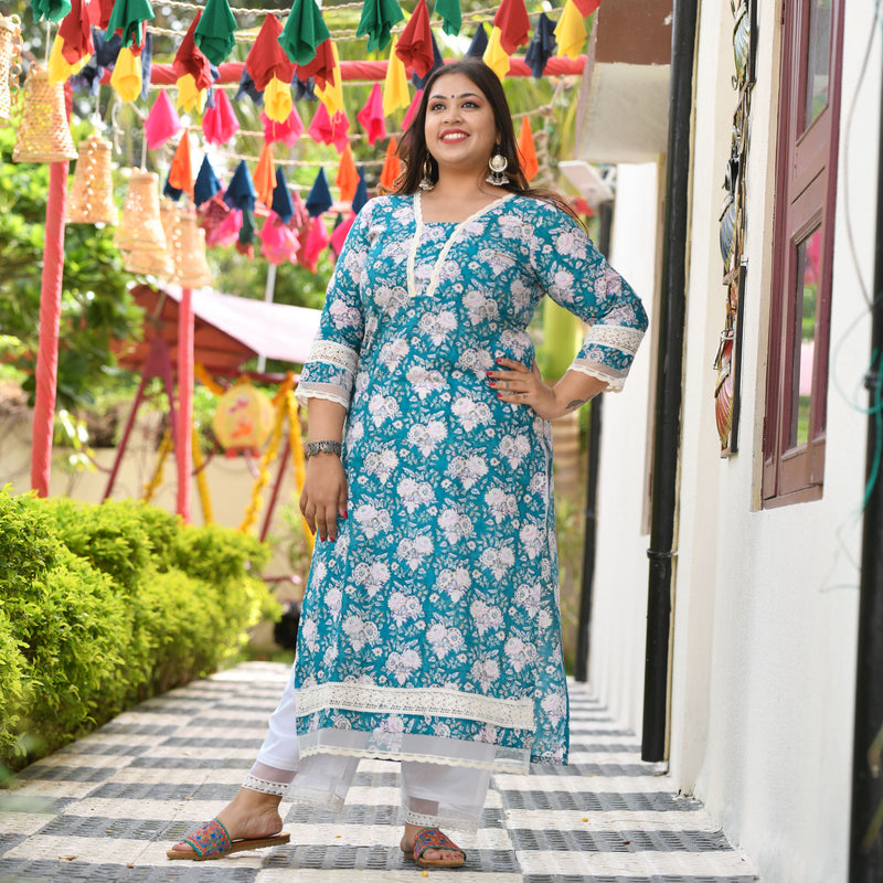 Bed of Lotus Floral Chikan Laced Kurta